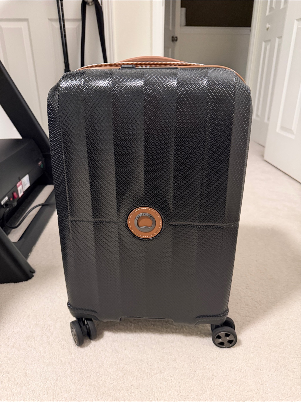 Hard-Shell Spinner Carry-On In Black With Brown Trim New Without Tags